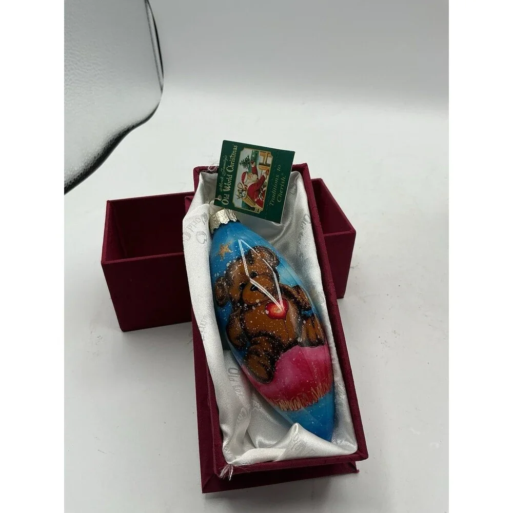 Old World Christmas Bear With Heart Glass Ornament 91042 Boxed Retired